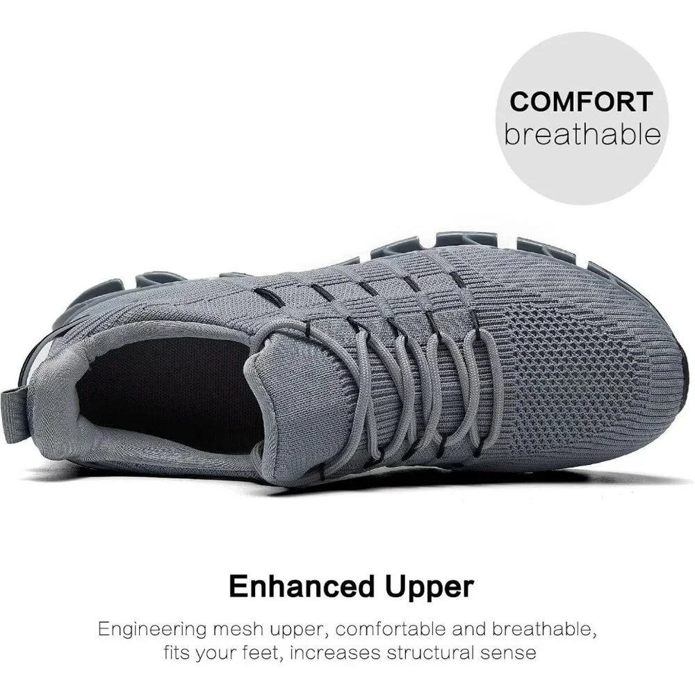 Men's Grey Non Slip Lightweight Workout Breathable Mesh Fashion Sneakers - Picture 5 of 7